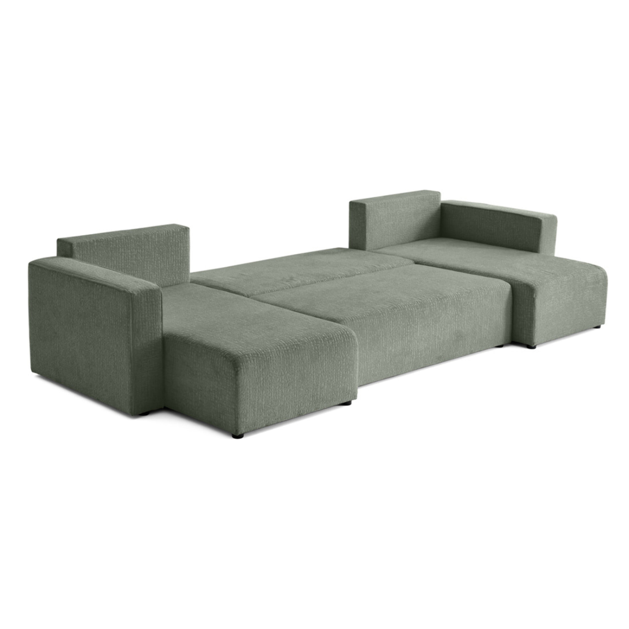 Topaze - canapé panoramique en U - 7 places - convertible avec coffre - en tissu velours relief - Vert