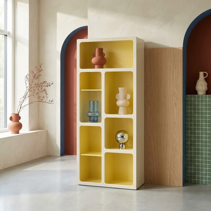 Etagère bibliothèque organique décor bois bicolore 8 compartiments  AGATHA