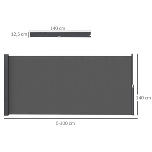 Store latéral brise-vue paravent rétractable de jardin dim. 3 x 1,4 m alu. polyester gris foncé