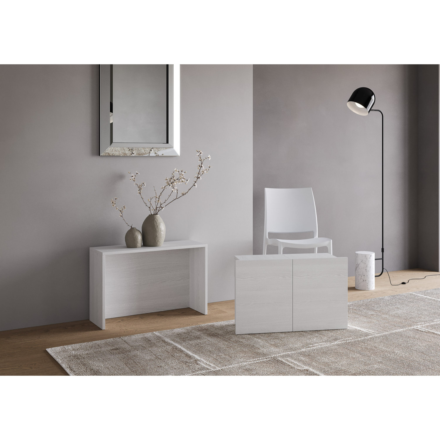Banc inférieur extensible 26x72/300 cm Evolve Frêne Blanc rallonges internes