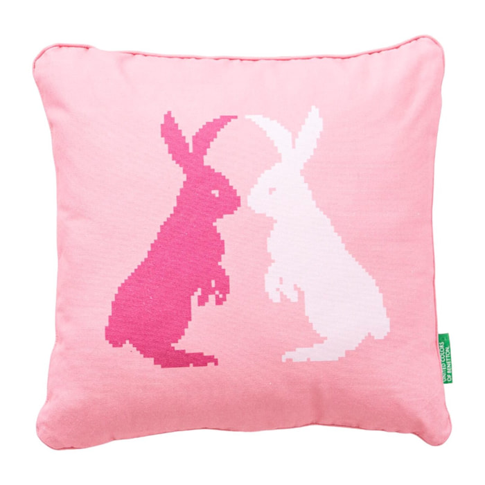 Cojin 40x40cm relleno 300gr poliester 100% algodon canvas 300gsm conejo rosa benetton