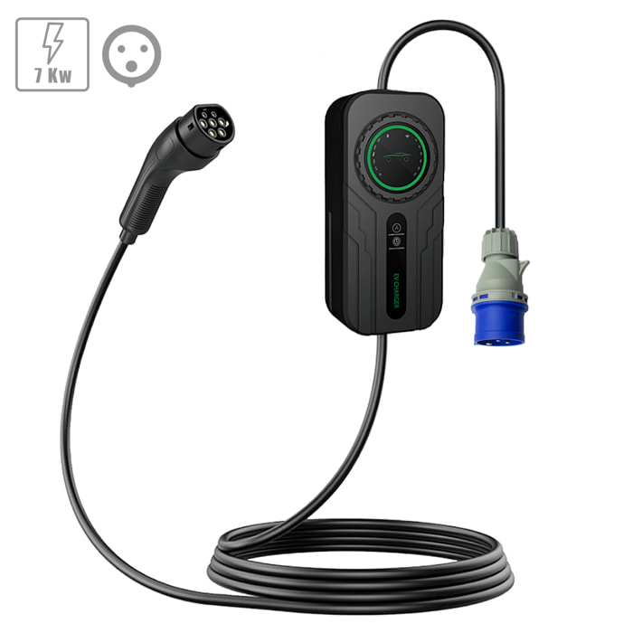Caricatore A03 per auto elettrica Tipo 2, EV e PHEV, con 32A e 7KW. App di controllo e schermo LCD.