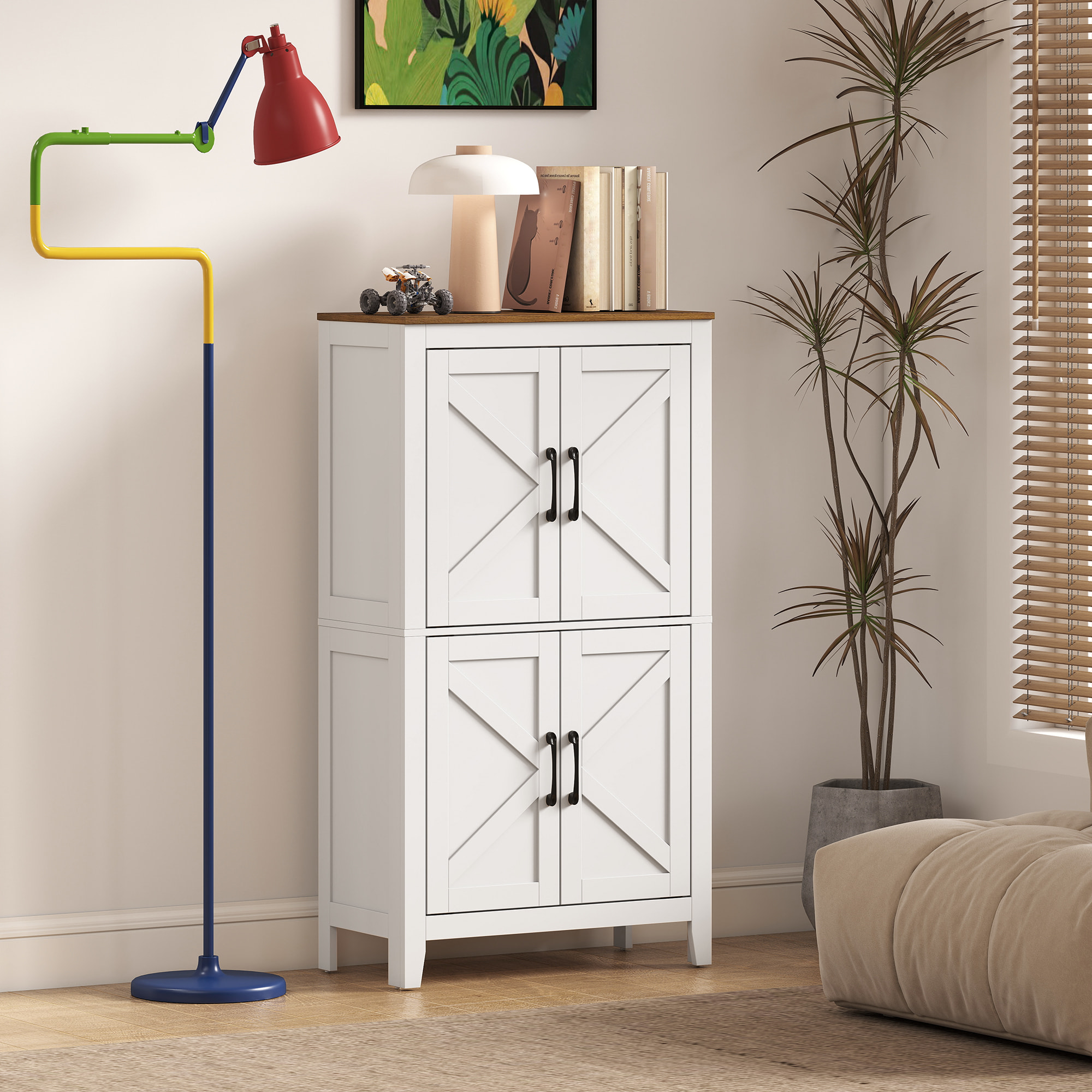 HOMCOM Armario de Baño Estrecho, Mueble Auxiliar de Baño con Puertas Tipo Granero, 4 Estantes y Estantes Ajustables, Ahorro Espacio, 60x30x110 cm, Blanco