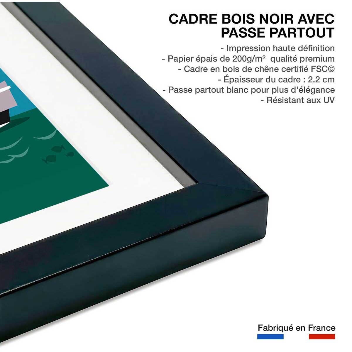 Poster de le lac leman Affiche sous cadre noir