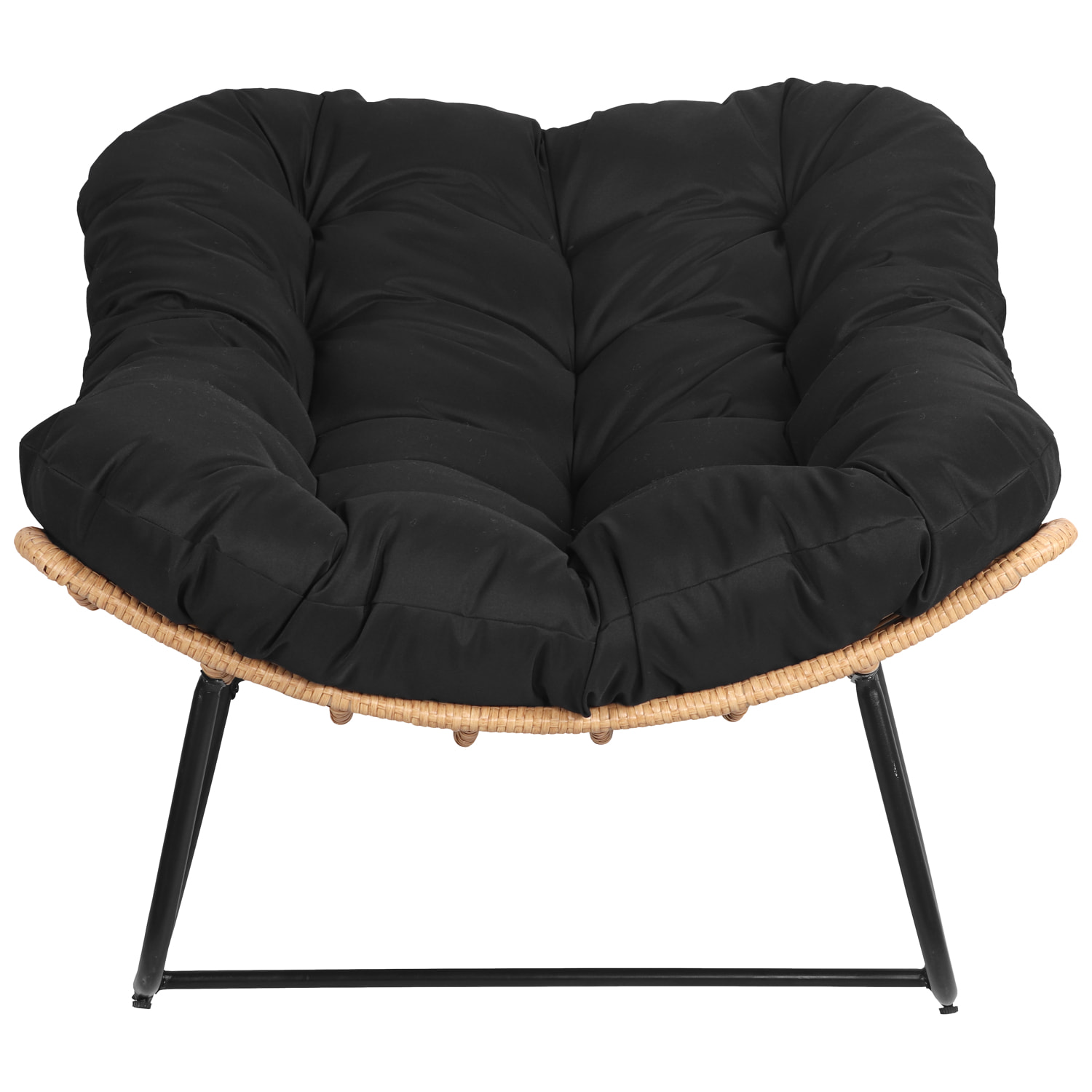 Fauteuil à bascule en rotin synthétique avec coussin noir CINTA