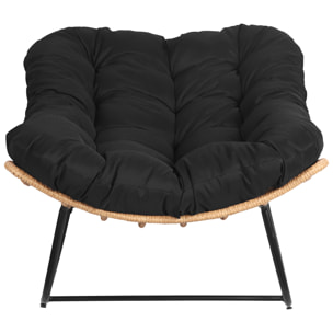 Fauteuil à bascule en rotin synthétique avec coussin noir CINTA
