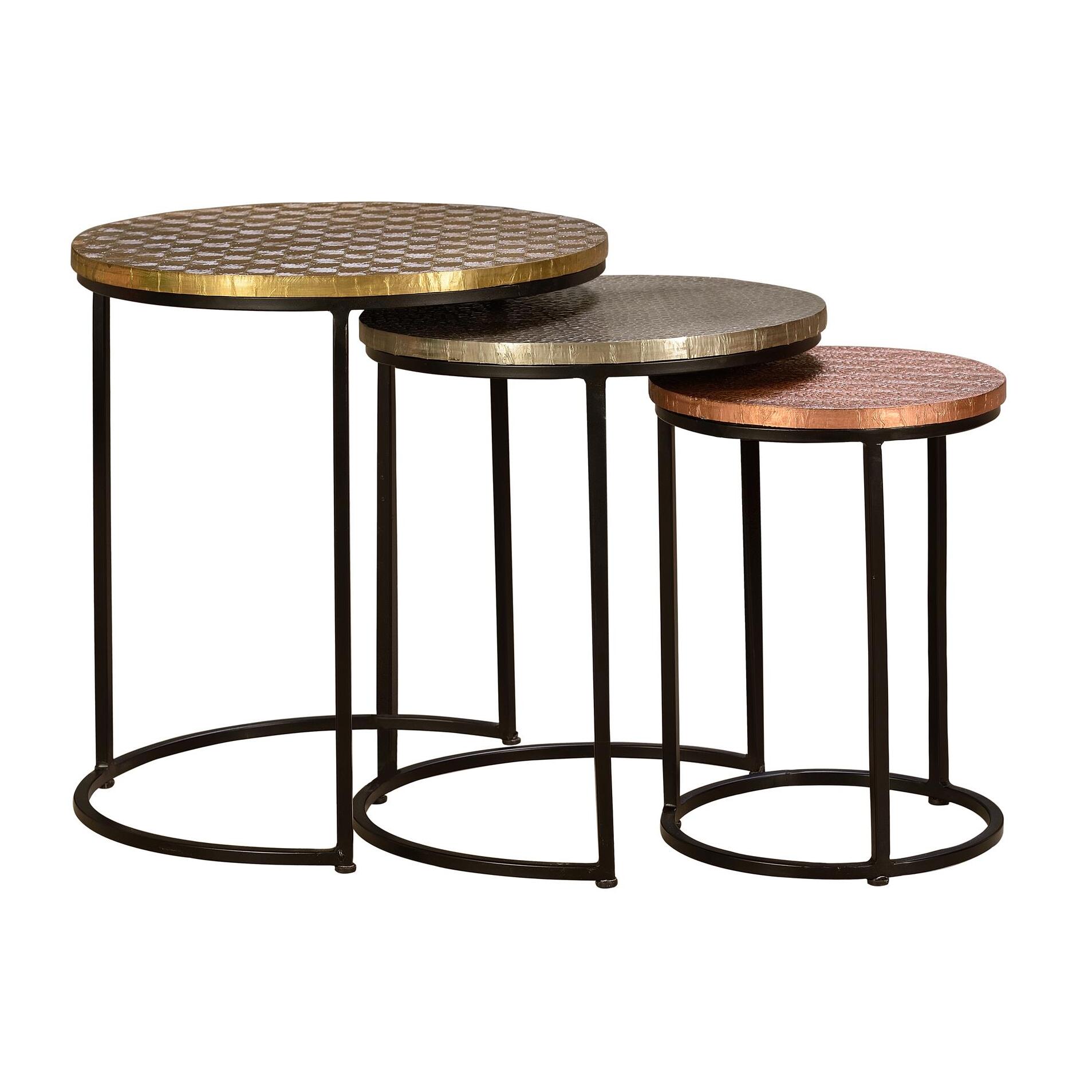 Set de 3 mesas - metal, bronce, cobre y latón