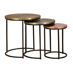 Set de 3 mesas - metal, bronce, cobre y latón