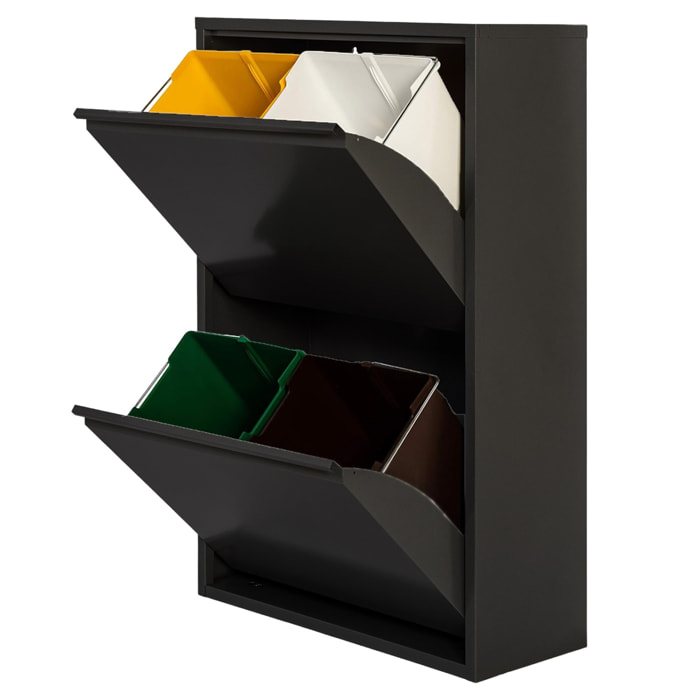 Well home - cubo de basura y reciclaje metálico de 4 compartimentos, 4x17l (68l) negro mate