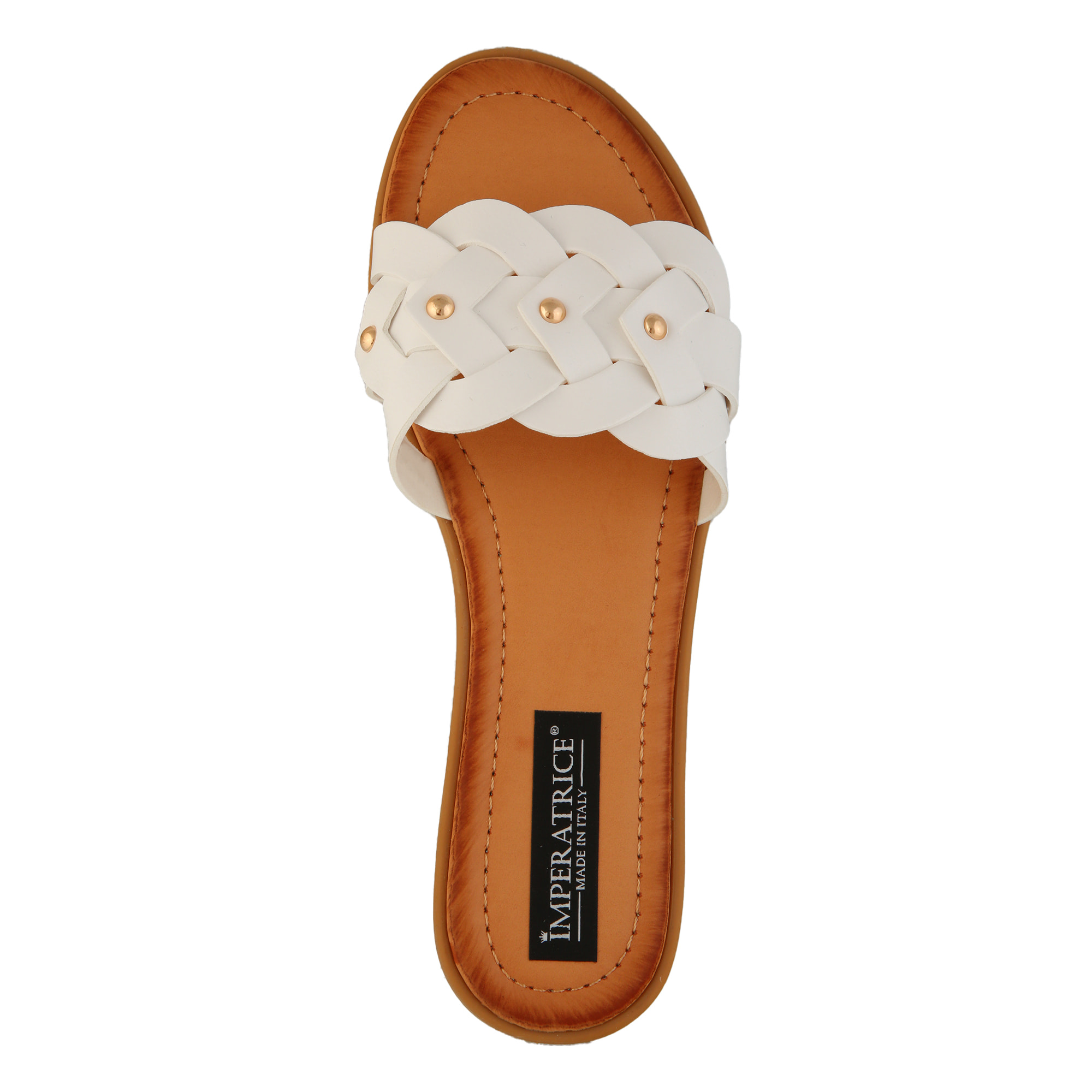 Sandali bassi con fascia intrecciata e borchie