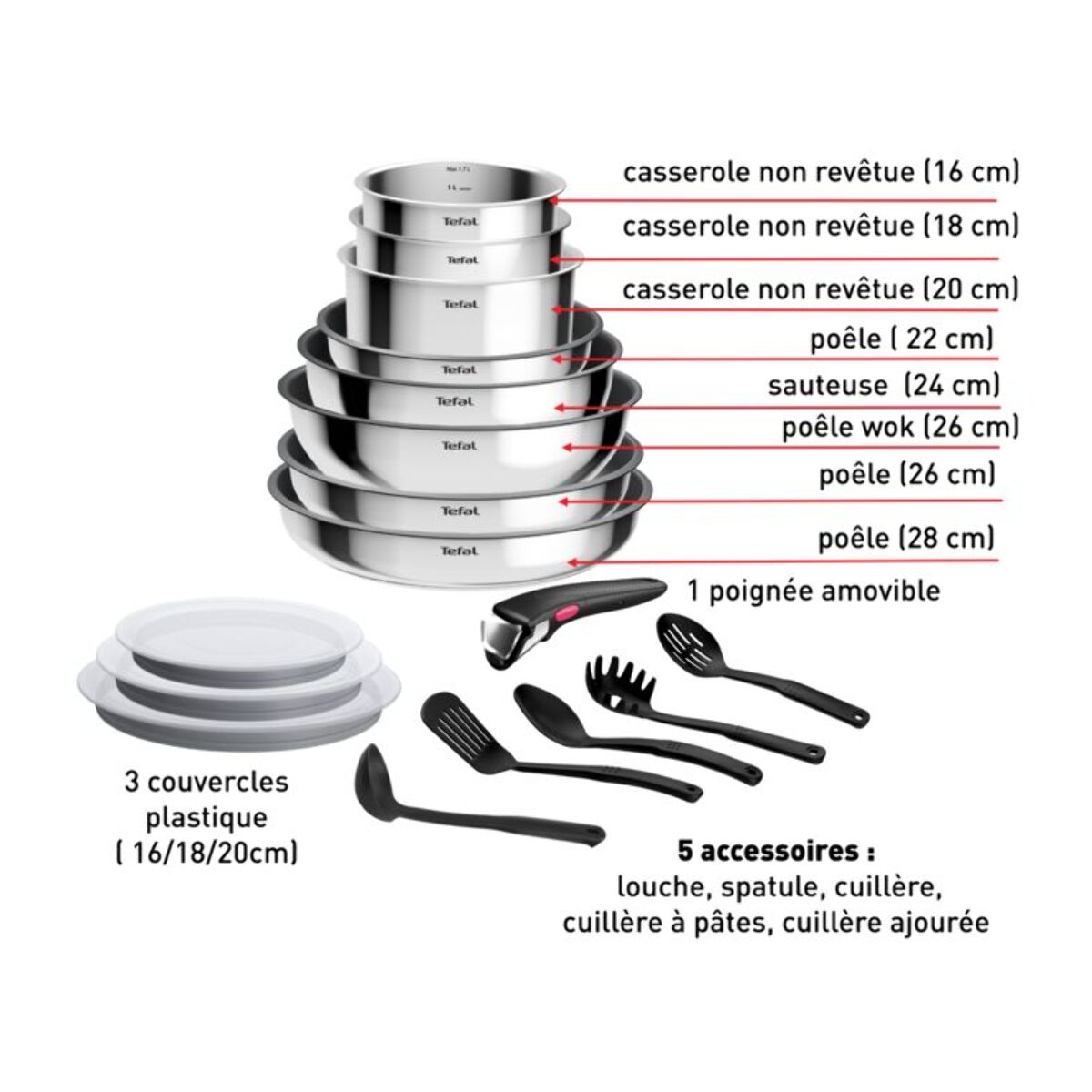 Batterie de cuisine TEFAL Cook Eat 17pcs Ingenio Inox