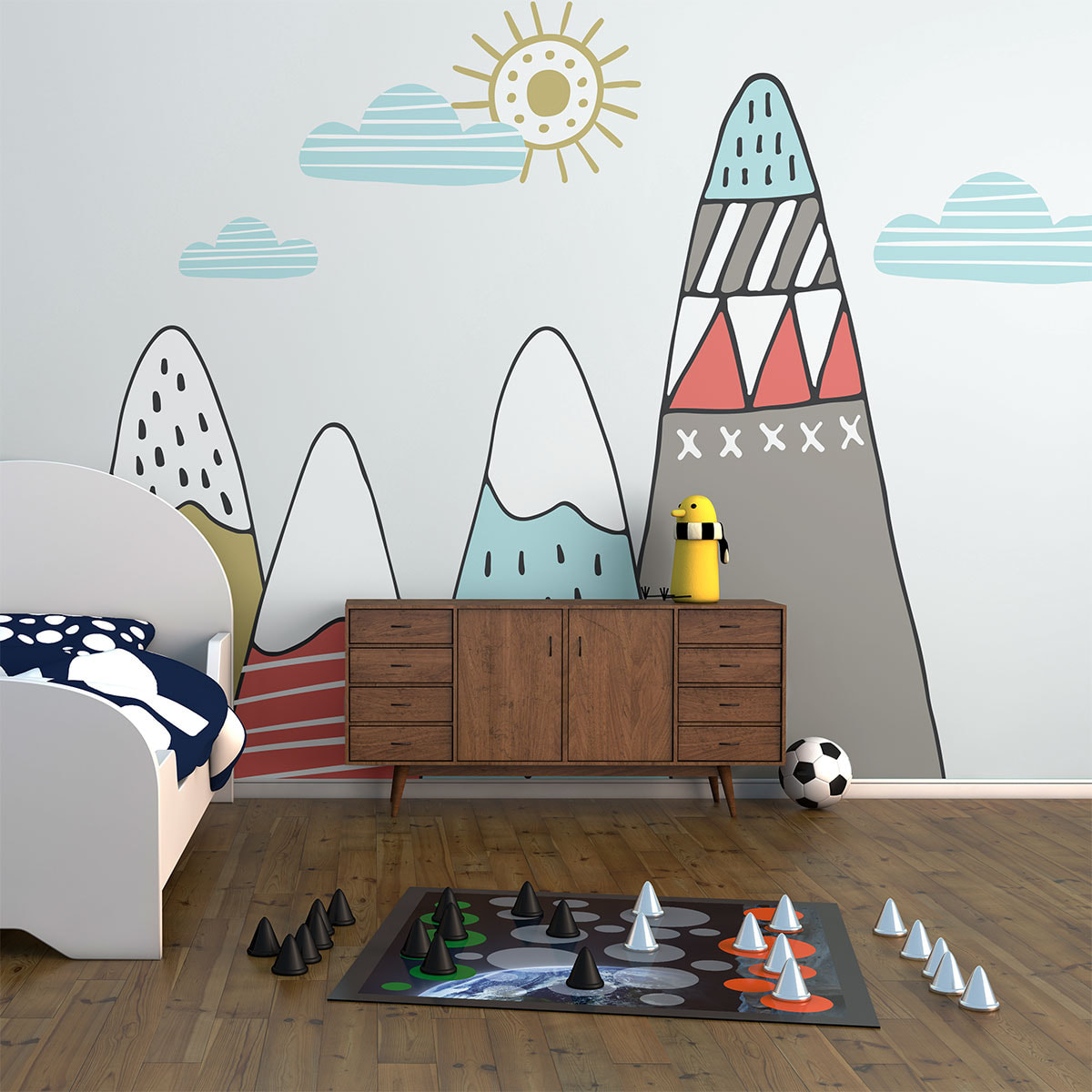 Stickers muraux enfants - Décoration chambre bébé - Autocollant Sticker mural géant enfant montagnes scandinaves IVKA