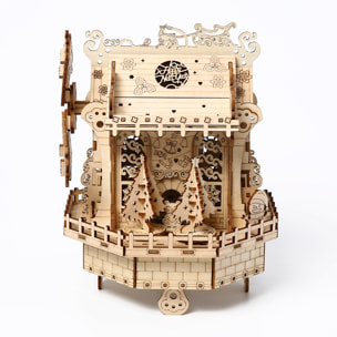 Maqueta de Madera 3D, con movimiento mecánico diseño cabaña élfica con luz y música. 140 piezas.