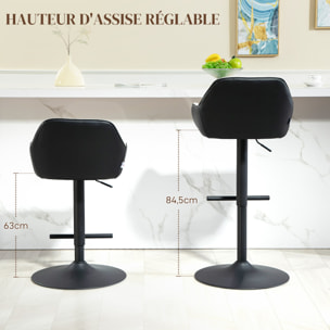 Lot de 2 tabourets de bar design capitonné acier noir mat tissu gris clair