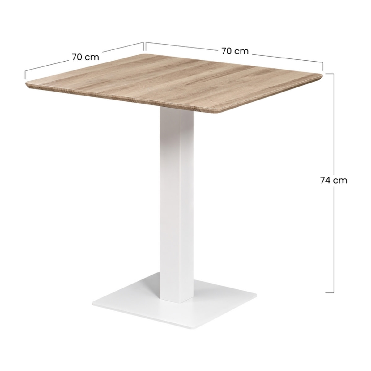 Tavolo quadrato 70x70 con top rovere e colonna centrale bianca - Jago