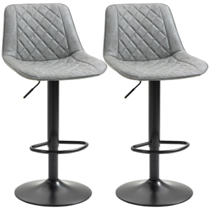 Juego de 2 Taburetes de Bar Giratorios, Taburetes Altos de Cocina con Altura Ajustable 86-106 cm, Sillas Altas de Cocina, Tapizada en Cuero Sintético, Respaldo y Reposapiés, Gris