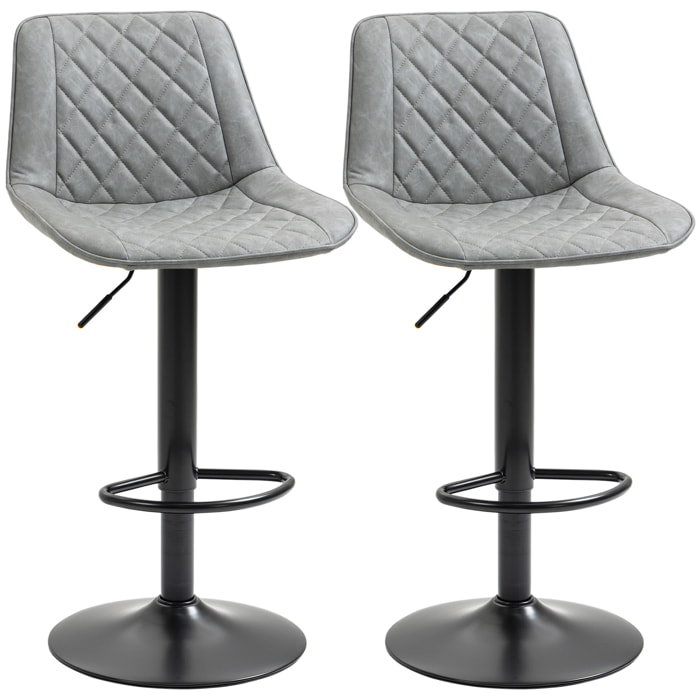 Juego de 2 Taburetes de Bar Giratorios, Taburetes Altos de Cocina con Altura Ajustable 86-106 cm, Sillas Altas de Cocina, Tapizada en Cuero Sintético, Respaldo y Reposapiés, Gris