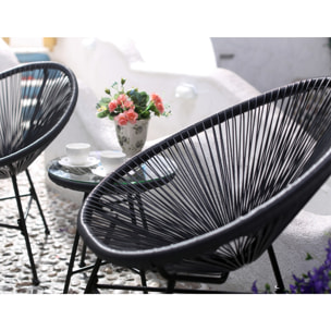 Salon de jardin 2 fauteuils ronds et table basse gris LIO