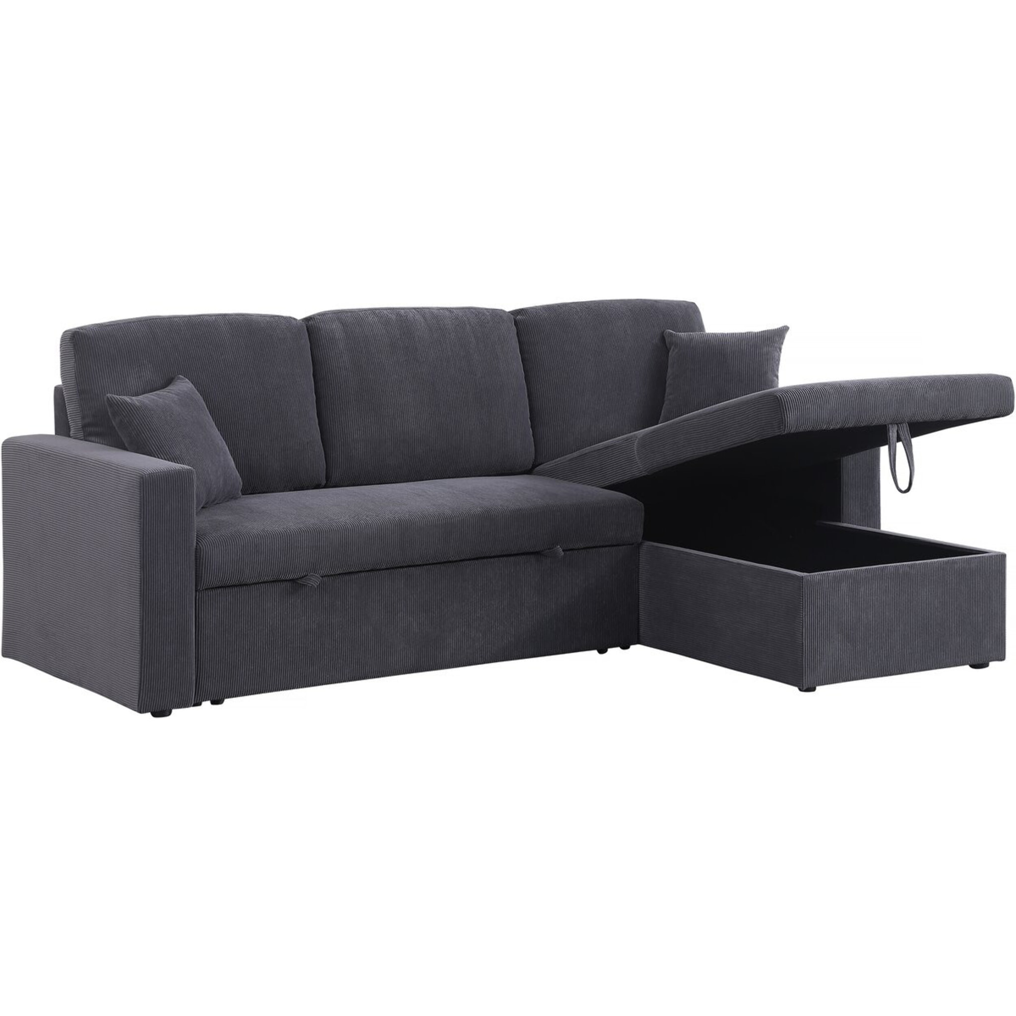 Canapé d'angle convertible en velours côtelé "Alain" - 3 places - Gris