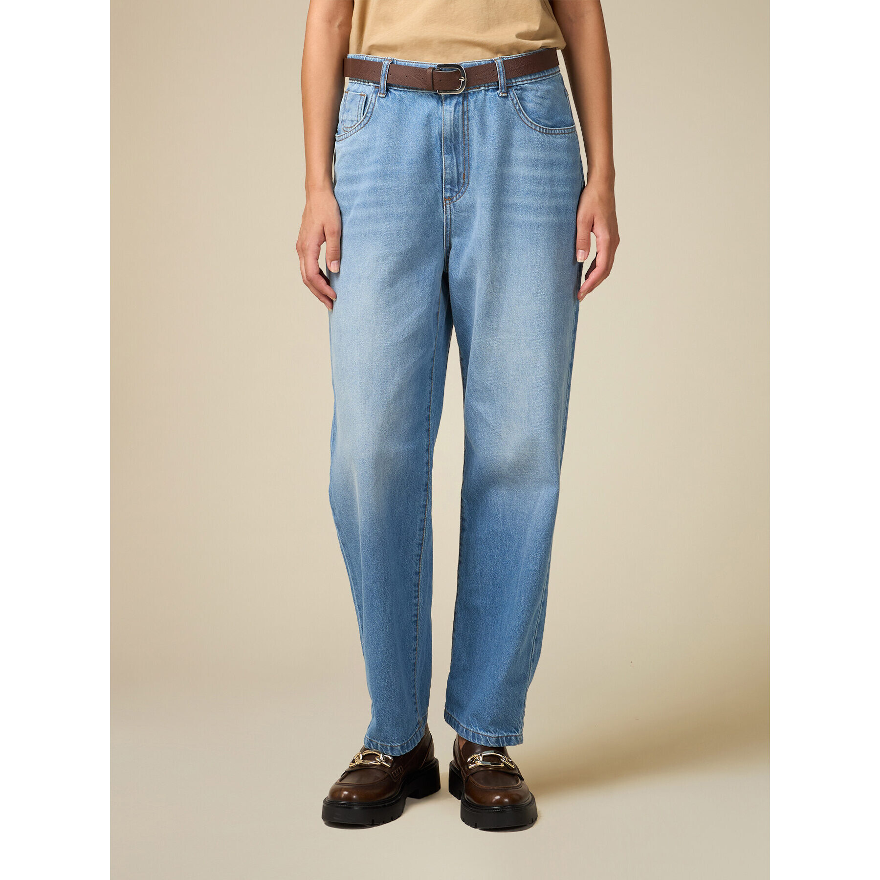 Oltre - Jeans boyslim con cintura - Azzurro