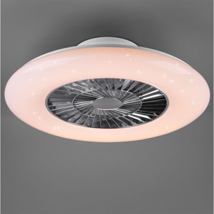 Visby - Ventilatore e plafoniera LED Ø60 cm con diffusore satinato, telecomando, dimmer, timer, luce notturna ed effetto stelle