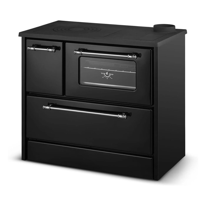 Beatrice - Stufa a legna con cucina e forno 87x51xH79 cm, colore nero