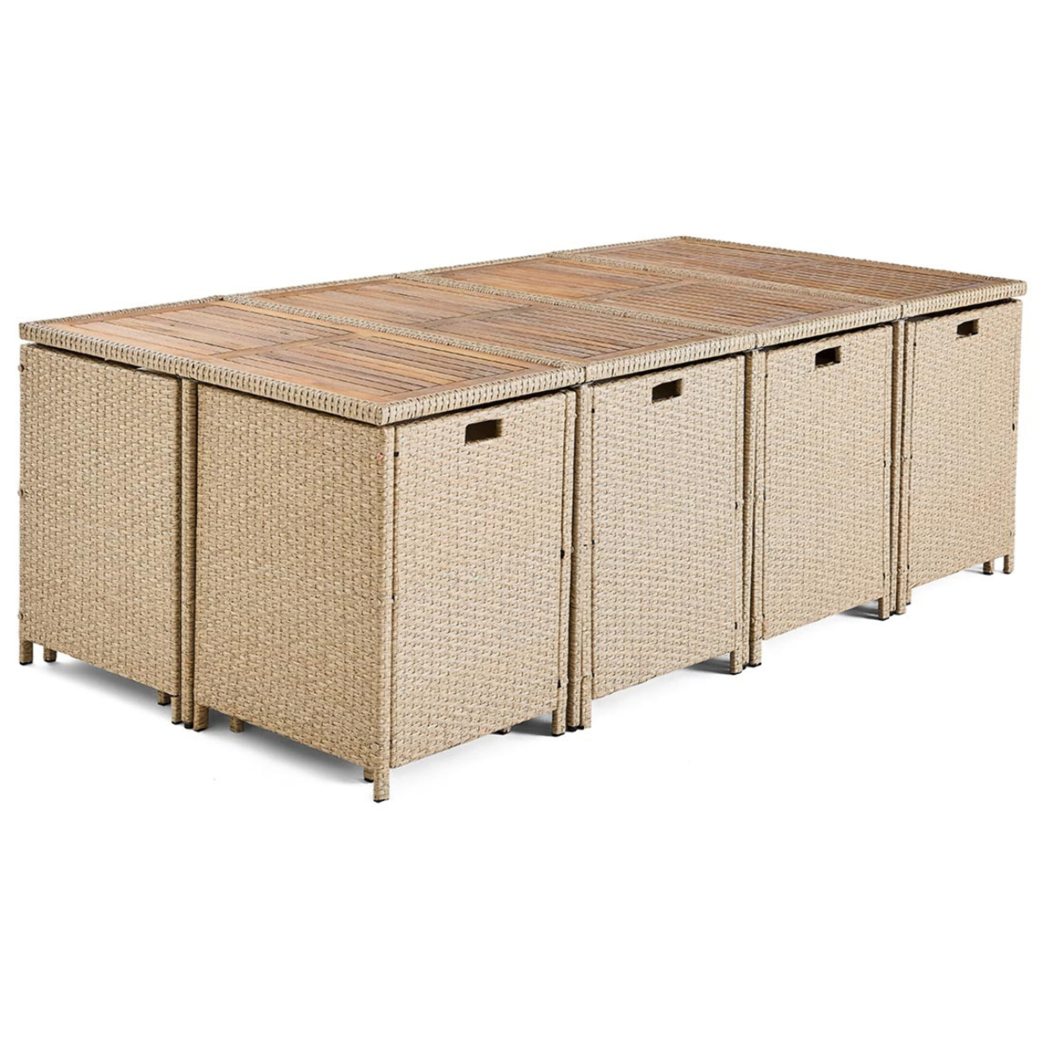 Cuba – salon de jardin encastrable en résine tressé beige - 12 places - coussins beige + housse de protection - Beige