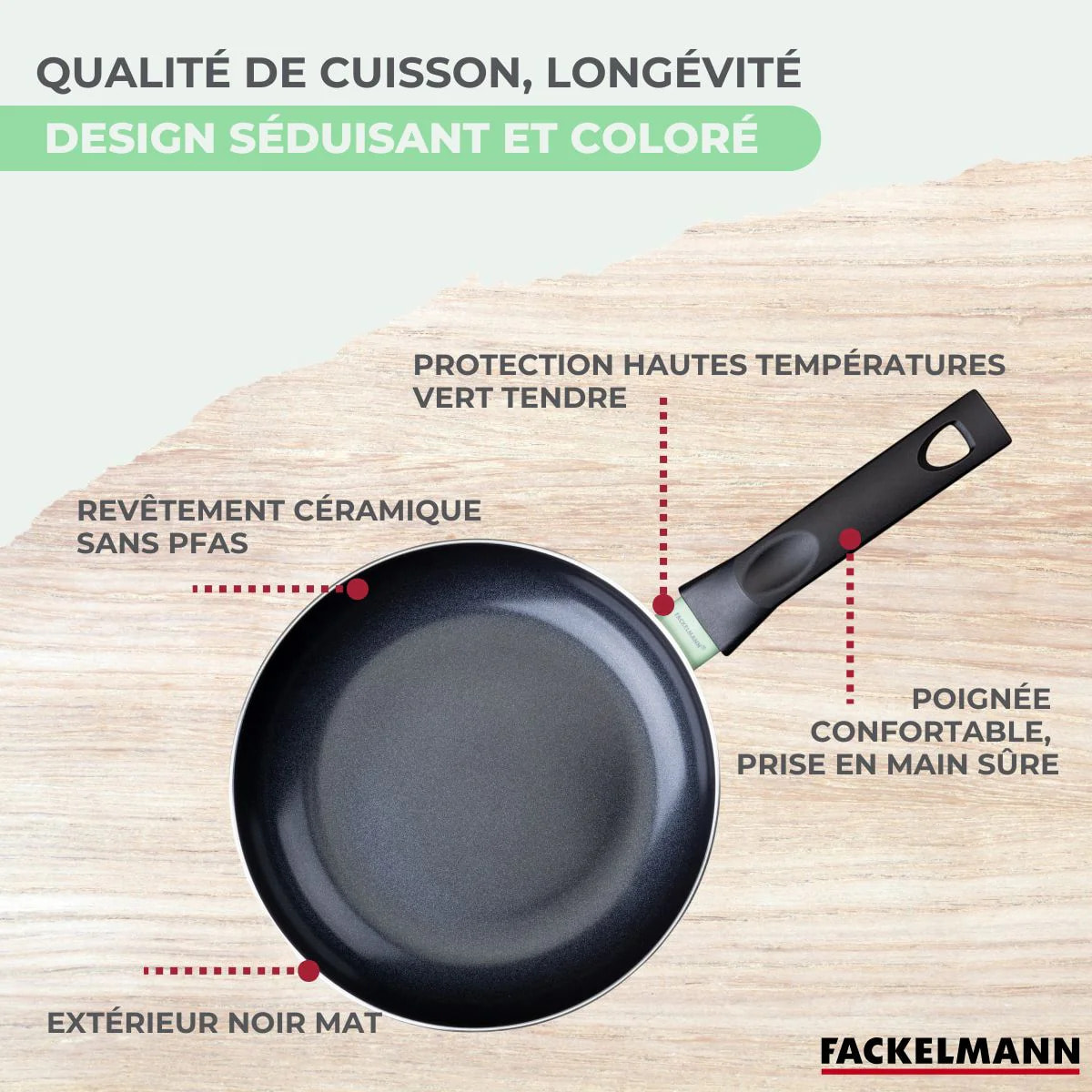 Set de 1 poêle 24 cm, 3 casseroles antiadhésives céramique 16, 18 et 20 cm et 6 ustensiles Fackelmann Brandao