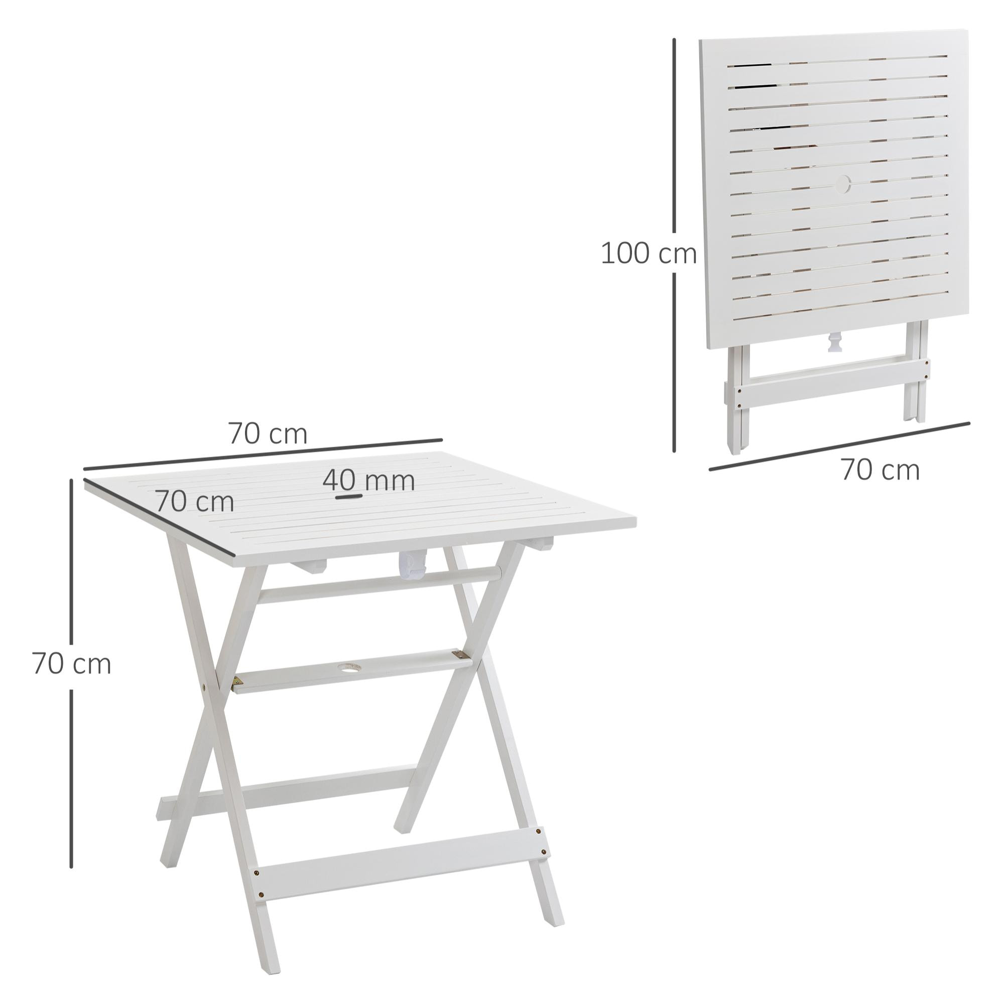 Outsunny Mesa de Jardín Plegable de Madera con Agujero para Sombrilla 70x70x70cm