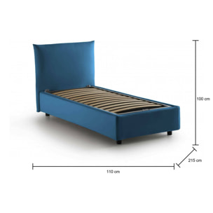 Letto singolo Clarissa, Letto contenitore con rivestimento in tessuto, 100% Made in Italy, Apertura frontale, adatto per materasso Cm 80x190, Blu