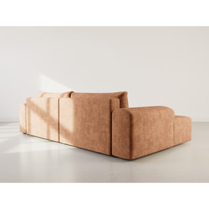 Rebecca - canapé d'angle gauche 4 places convertible avec coffre en velours texturé - Rouille