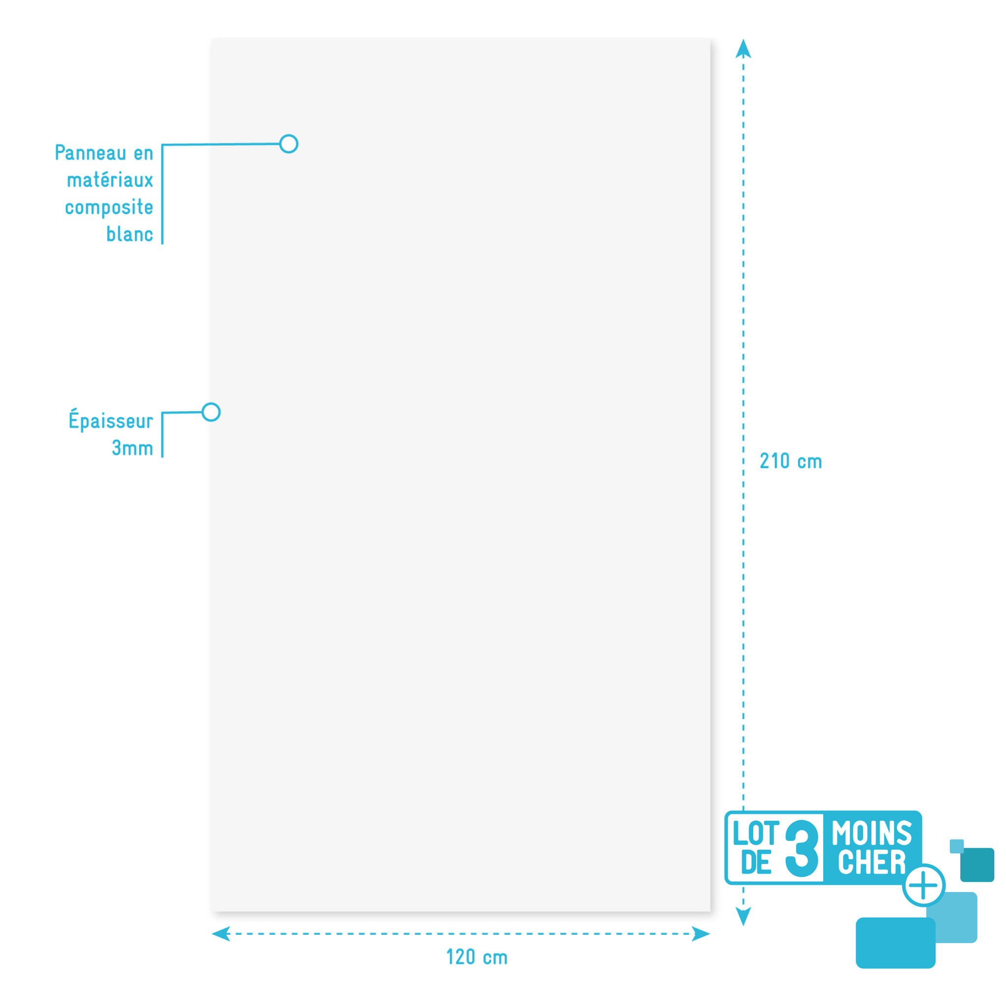 LOT de 3 Panneaux Muraux pour salle de bains en Aluminium Blanc - 120x210cm - WALL'IT