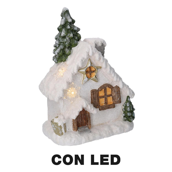 Casetta in resina con albero led bianco cm26,5x17h36