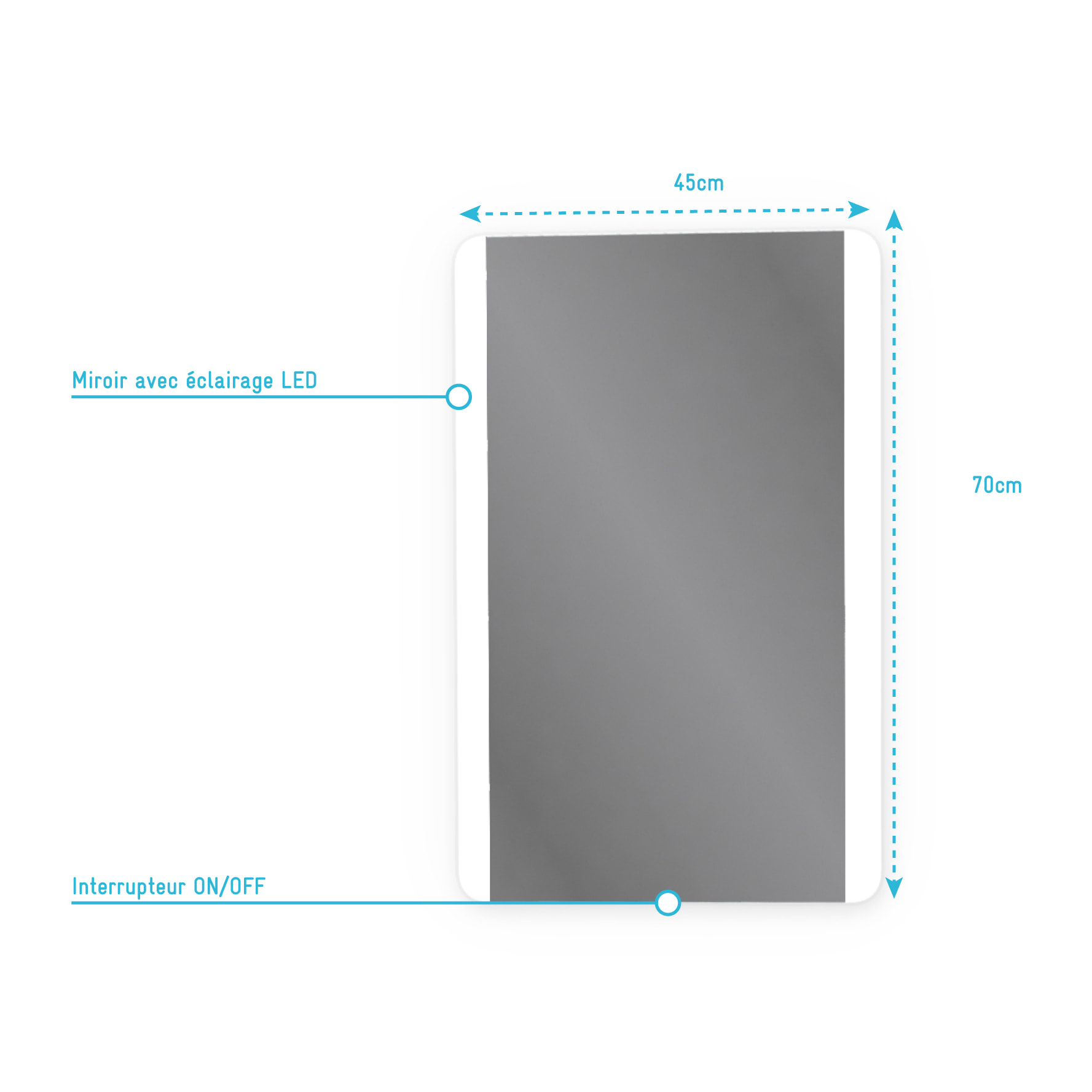 Miroir salle de bain LED auto-éclairant BORDER LINES 70x45