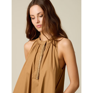 Oltre - Vestito lungo in popeline con dettaglio gioiello - Beige