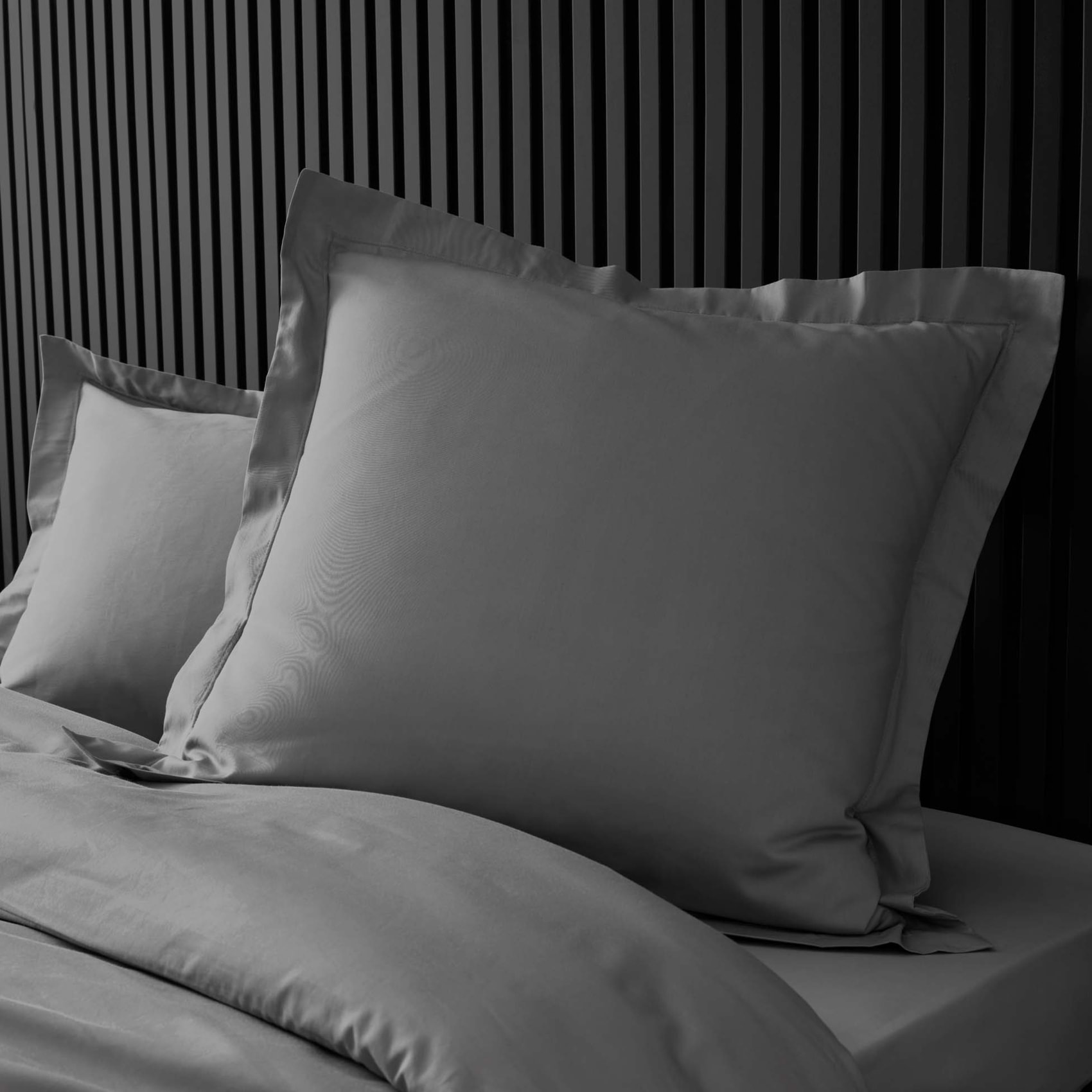 Taie d'oreiller volant plat 100% percale de coton ORIGINE - Gris