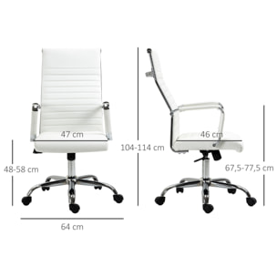 Silla de Oficina Silla de Escritorio Giratoria 360° Basculante con Altura Ajustable y Reposabrazos Tapizado en Piel Sintética 54x62x104-114 cm Blanco