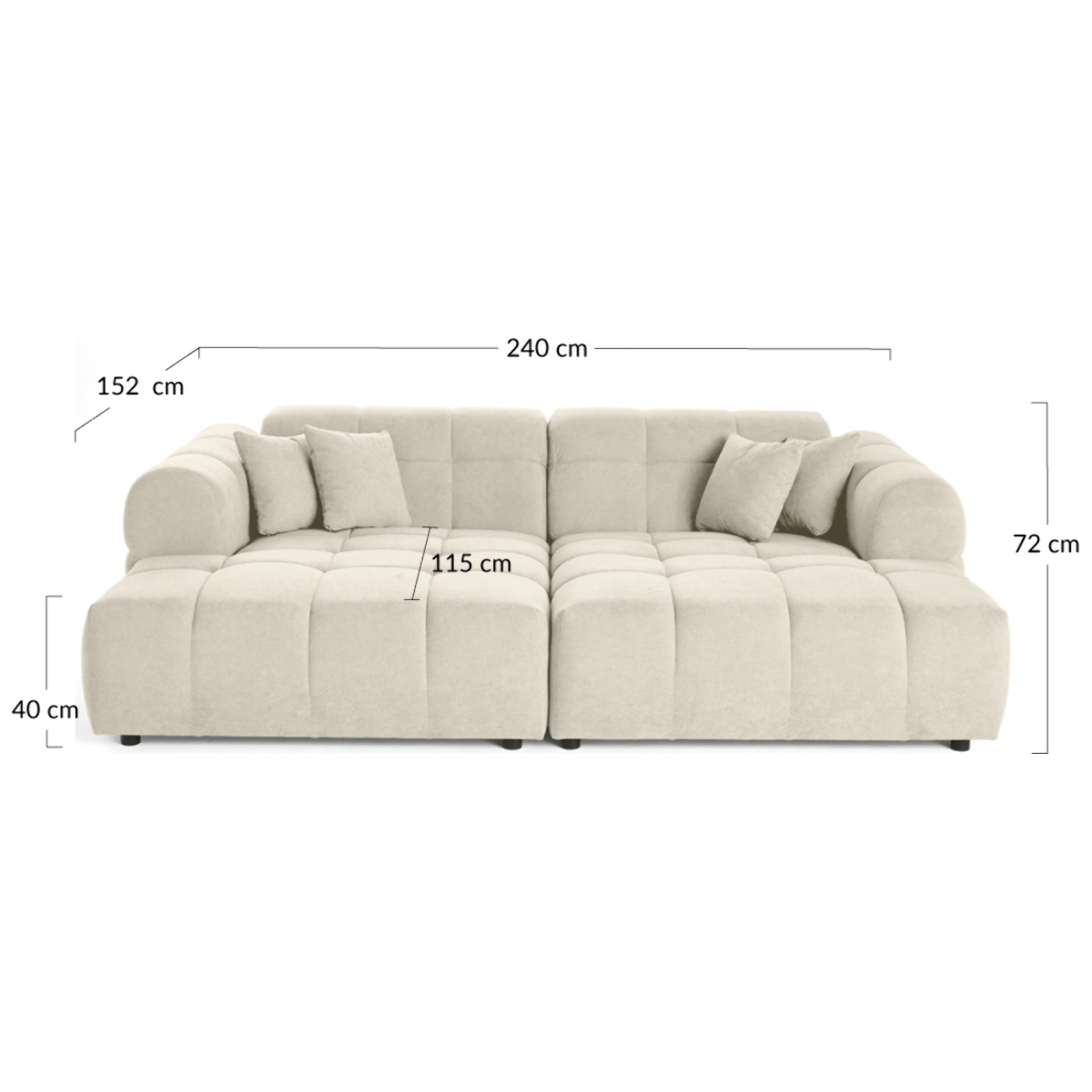 Ray - canapé droit 4 places avec double méridienne - assise profonde - en tissu texturé - Noir