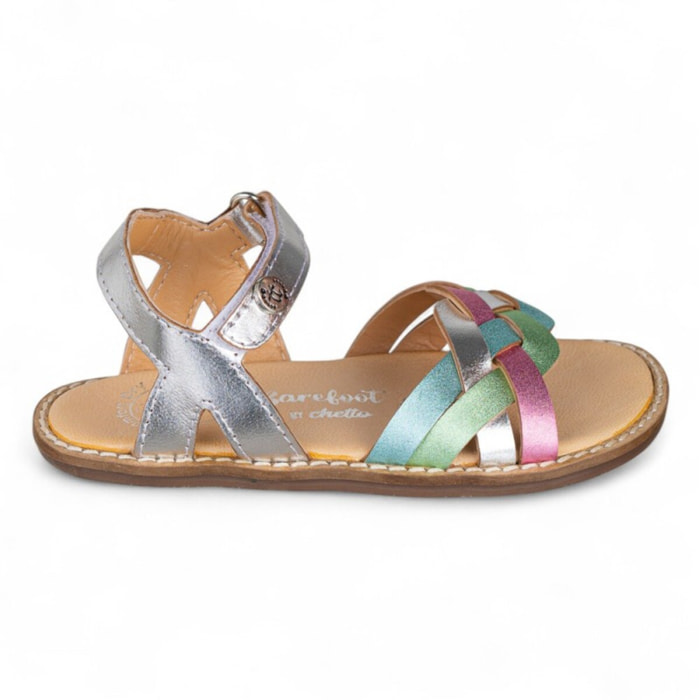 SANDALIA BAREFOOT PIEL CHETTO TRENZADA PLATA