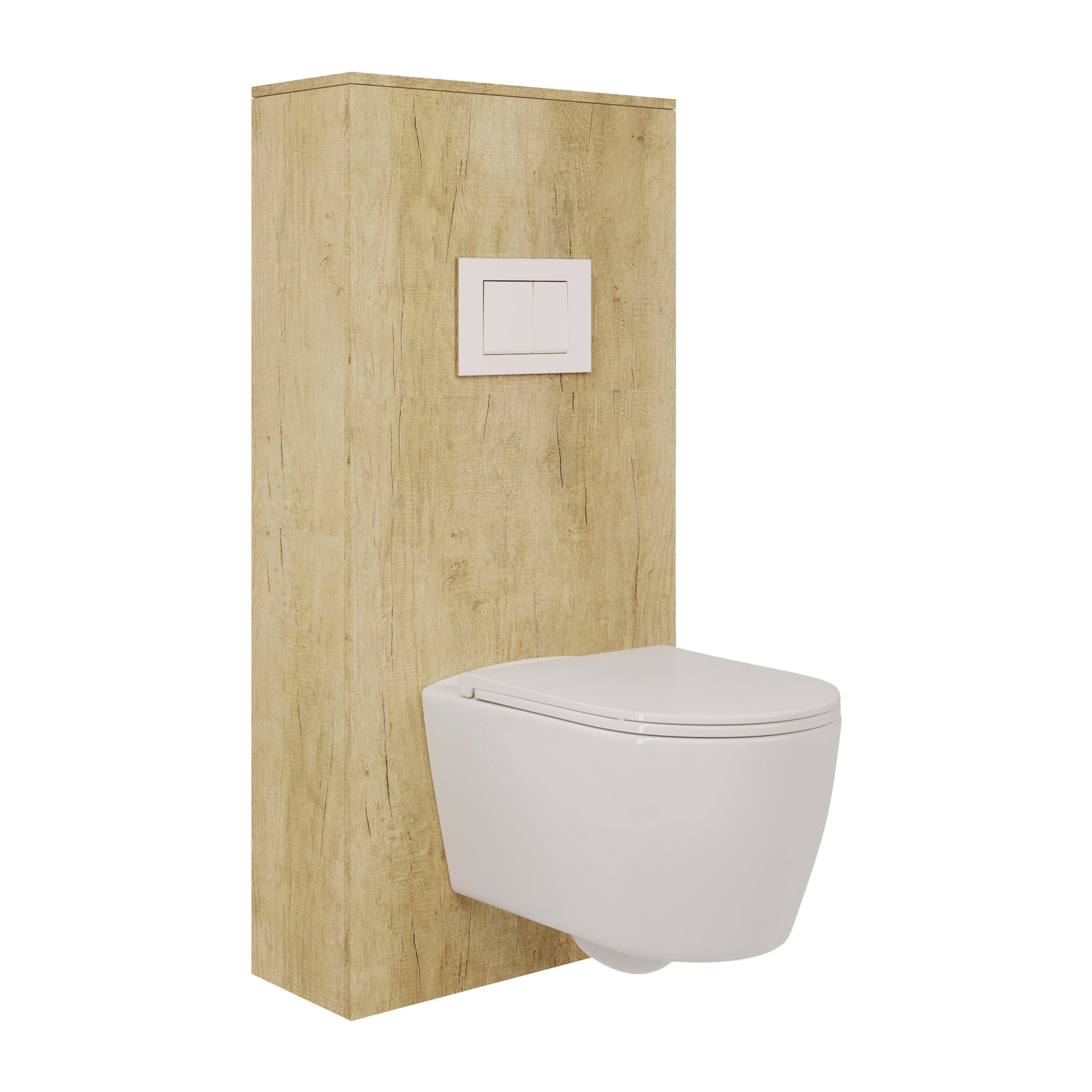 Pack Wc Suspendu + Châssis + Boîtier de Support Nature | Toilette Blanc Brillant | Bouton Blanc | Réservoir Encastré | Couvercle Amorti | Alday
