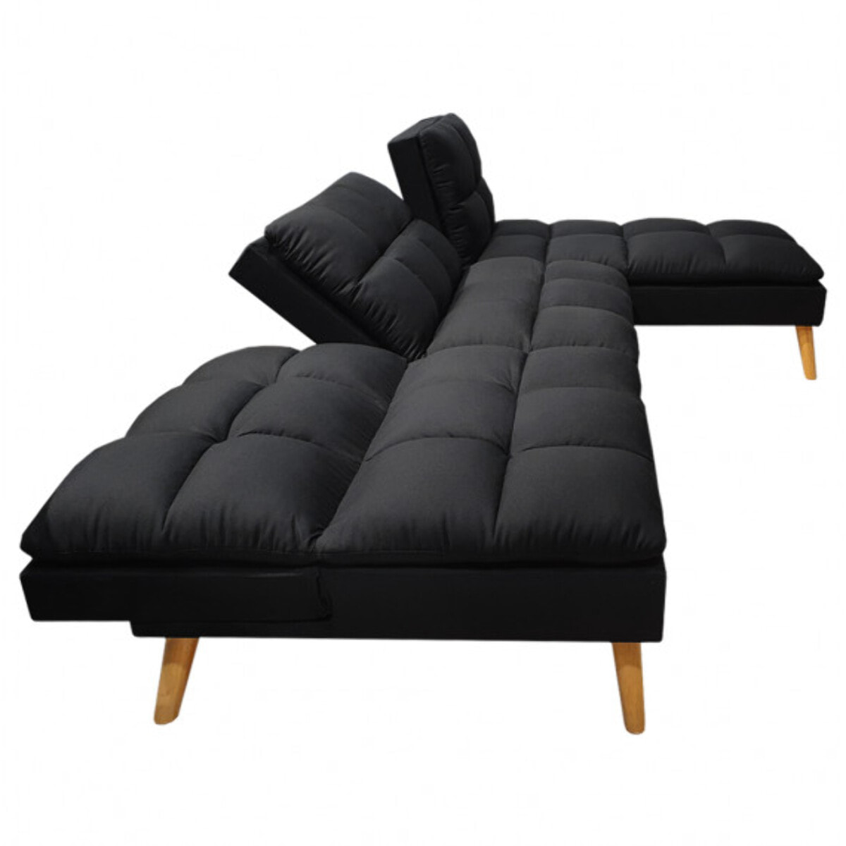 Canapé banquette d'angle convertible en tissu capitonné noir - CASSIE