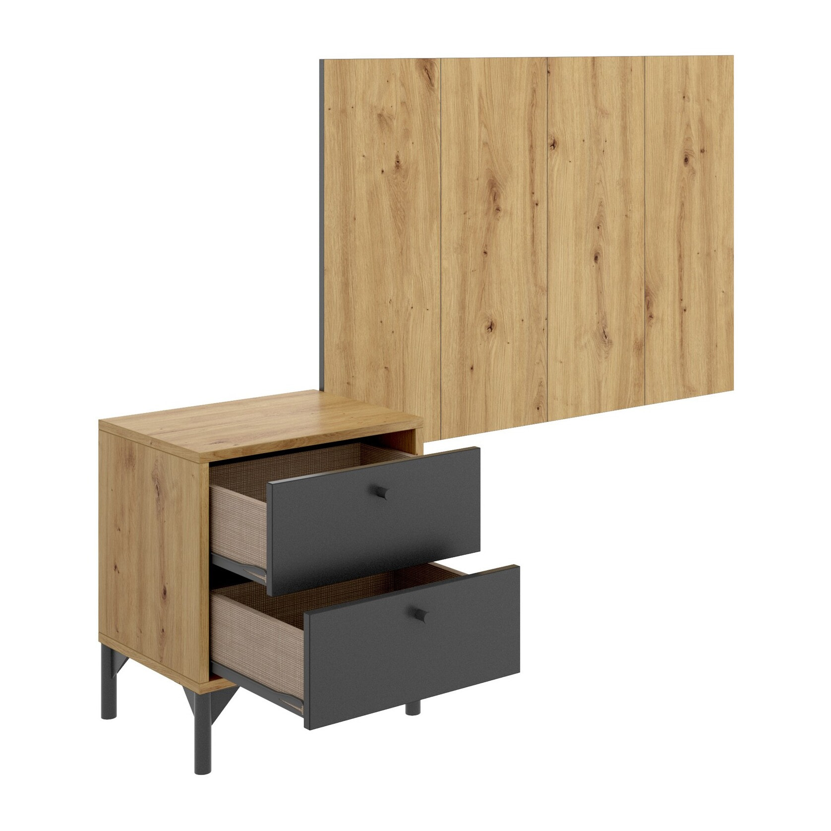 Testiera letto Lily, Spalliera letto per camera singola, Testata per letto singolo con 1 comodino, 99x3h61 cm, Rovere e Antracite