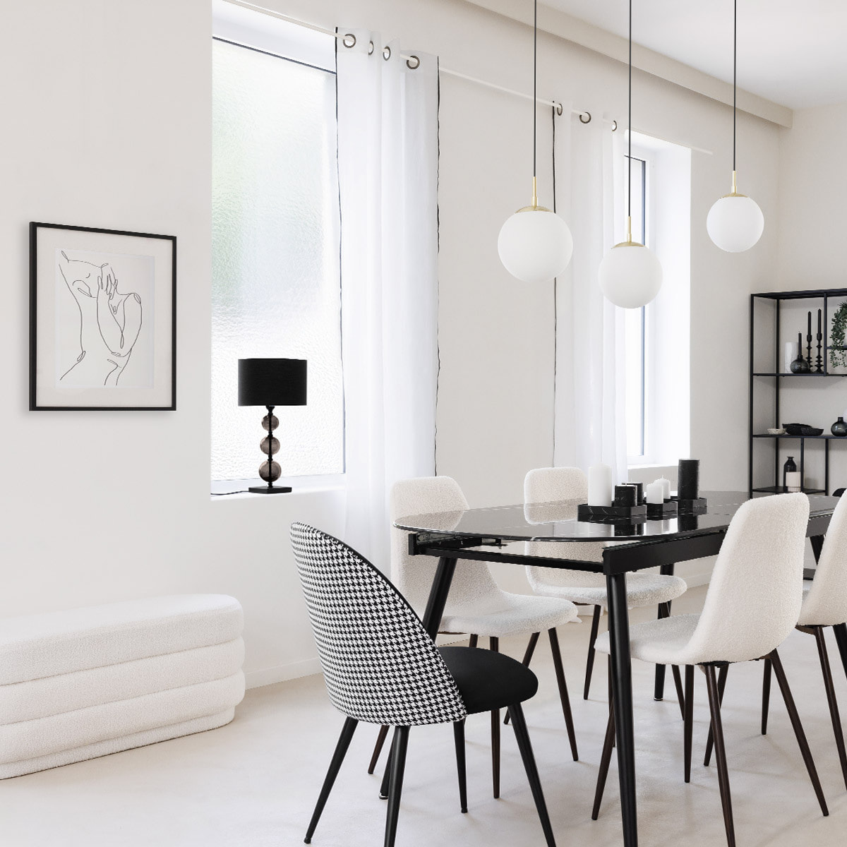 Lampe "Alma" noire - métal & verre H52 cm