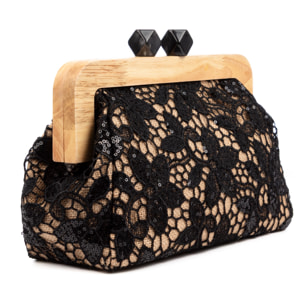 Borbera Bolso bandolera Mujer. Fabricado en madera natural, algodón y yute con diseño malla de tejido floral.