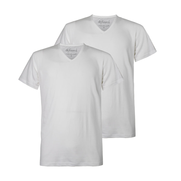 2 Maglie Termiche Uomo Manica Corta Scollo a V 100% Cotone De Fonseca, Art. DEFTVU132, Bianco