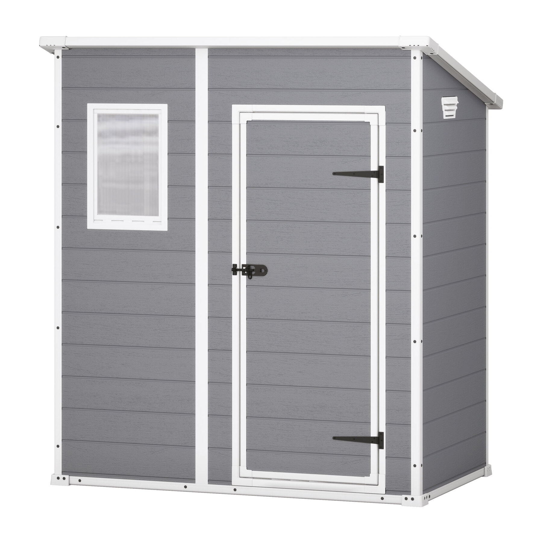 Manor Pent 6x4- Casetta da Giardino 183,50x200,50x111 cm 1 Anta per deposito attrezzi finitura effetto legno graffiato in Resina Grigio