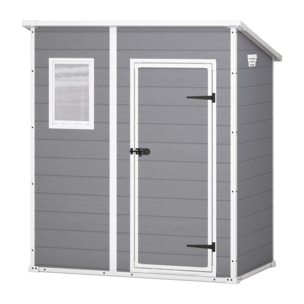 Manor Pent 6x4- Casetta da Giardino 183,50x200,50x111 cm 1 Anta per deposito attrezzi finitura effetto legno graffiato in Resina Grigio