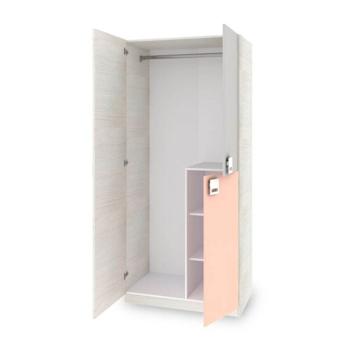 Armario juvenil Kenia Blanco Alpes - Rosa y Gris