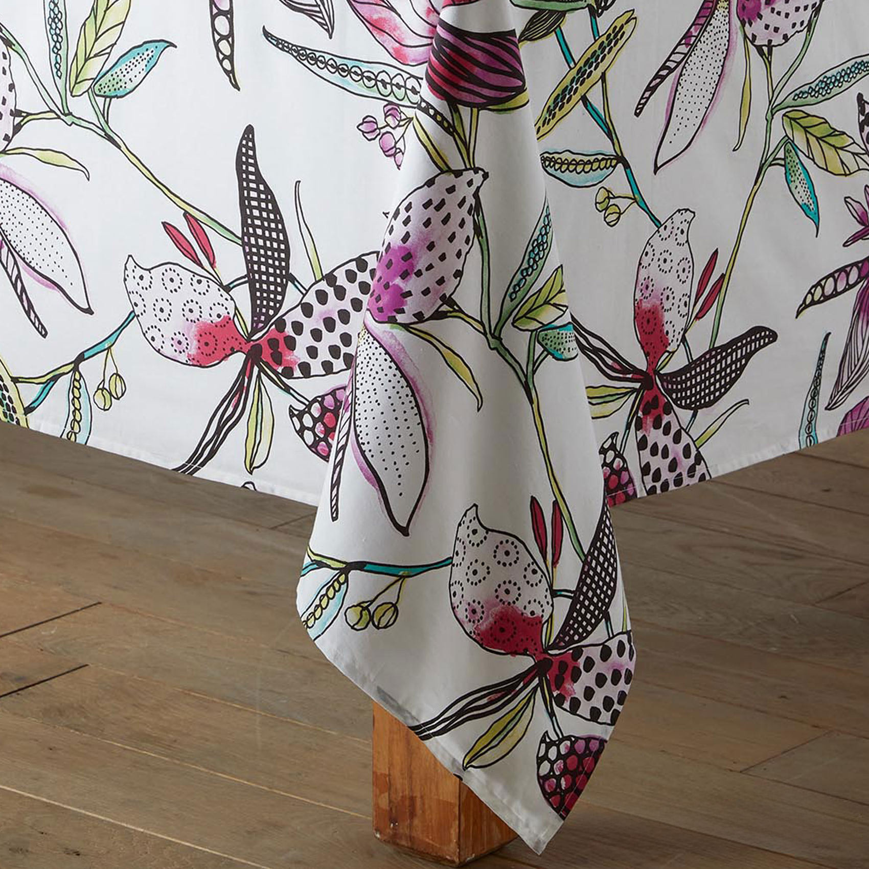 Nappe enduite aux fleurs exotiques - Blanc
