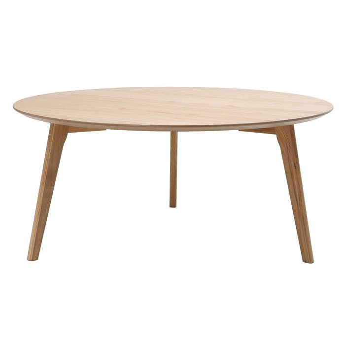 Table basse ronde scandinave bois clair chêne D90 cm ORKAD